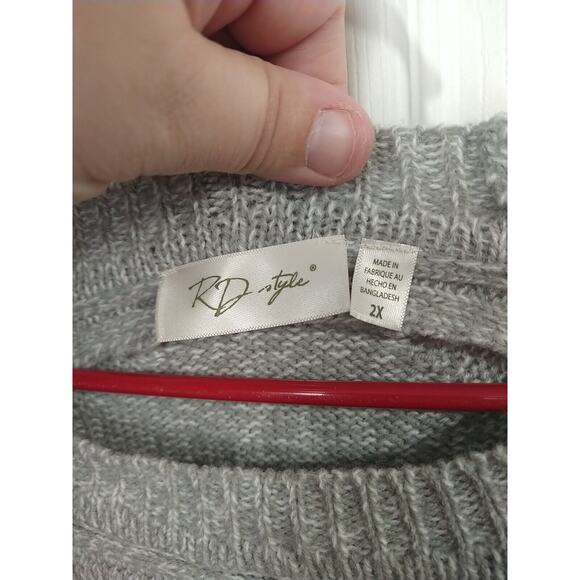 RD Style Woman's 2X Sweater Grey Heathered Tunic Side Laceup Round Hem - Picture 4 of 10